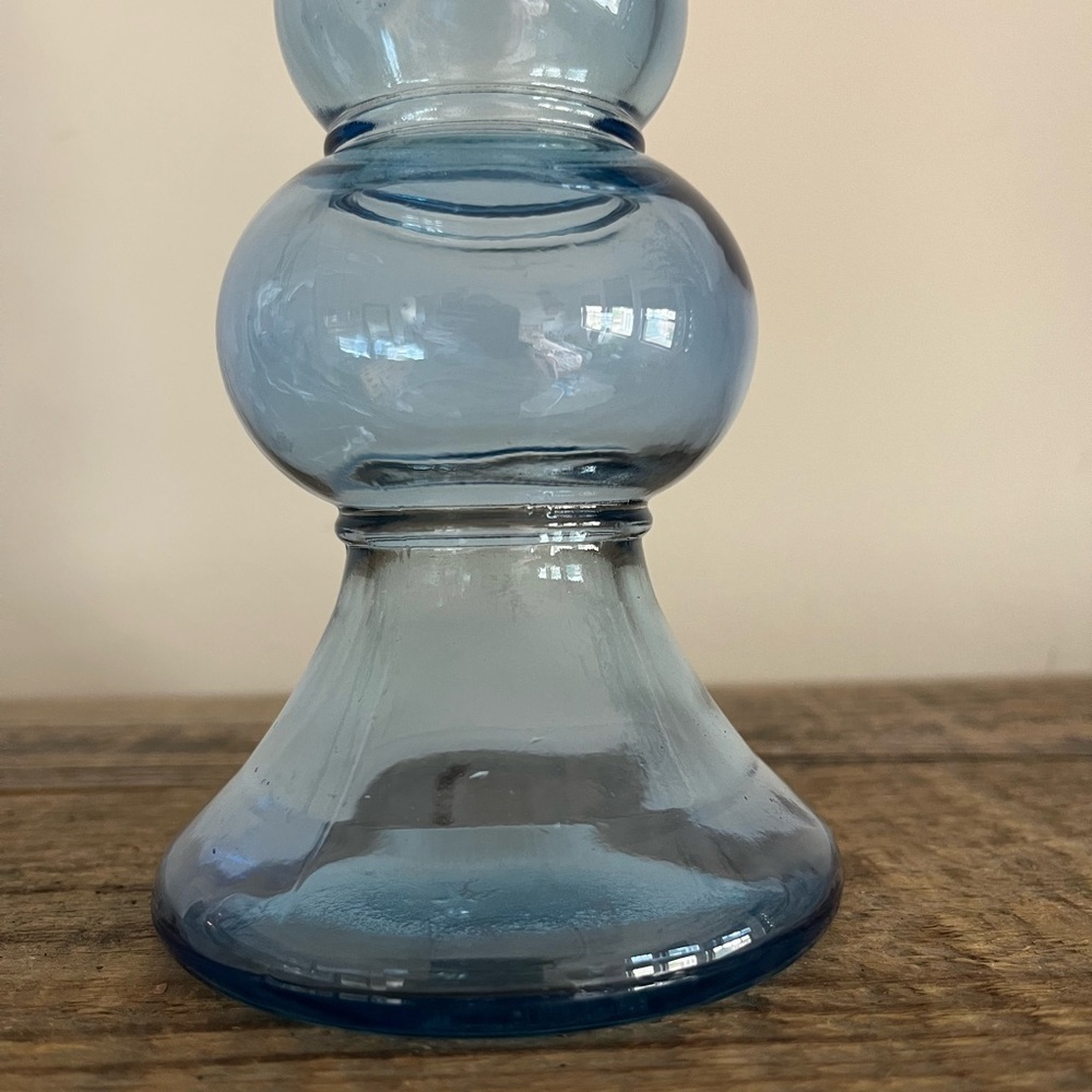 Elegant Blue Bubble Glass Candle Holder - Picture 3 of 6